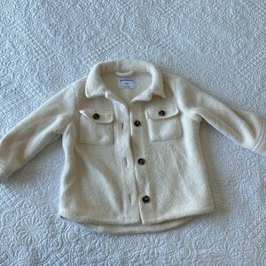 Old navy girls ivory fuzzy button down jacket sz 5 xs